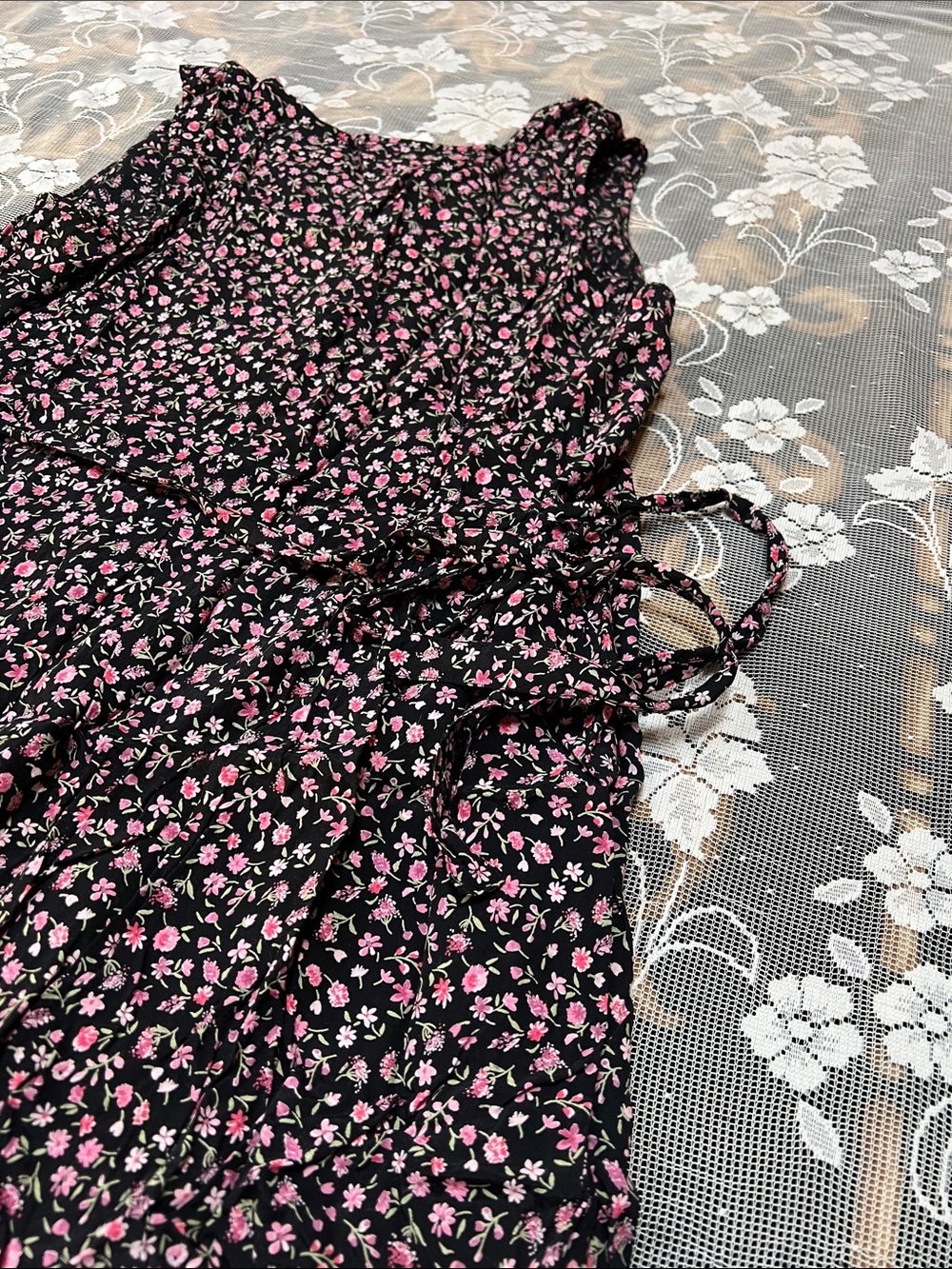 Robbie Bee Black Maxi/Midi Dress with Pink Floral Print Full Button Front - Picture 4 of 5